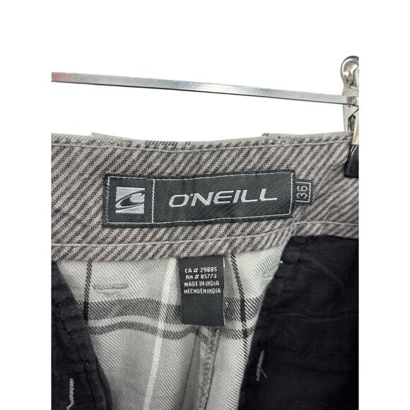 O'Neill Shorts Mens 36 Warren Flat Front Plaid Chino Charcoal Gray Casual - Picture 3 of 4